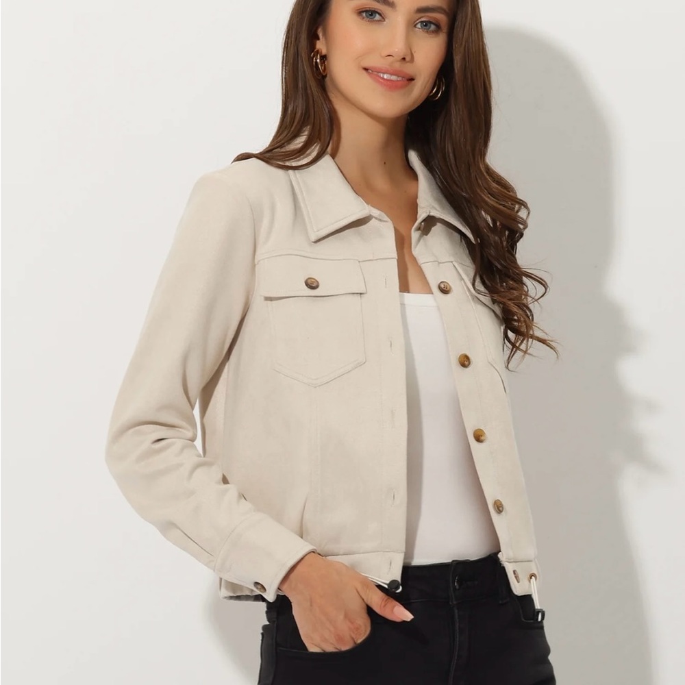 Allegra K Women's Cream Leather Jacket